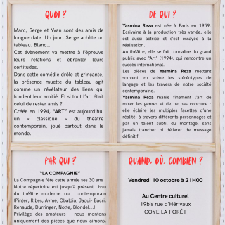 &quot;Art&quot; de Yasmina Reza, vendredi 10 octobre à Coye.