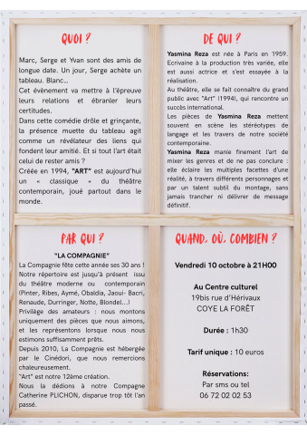 &quot;Art&quot; de Yasmina Reza, vendredi 10 octobre à Coye.