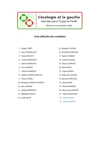 L’ECOLOGIE ET LA GAUCHE REUNIES POUR COYE LA FORET